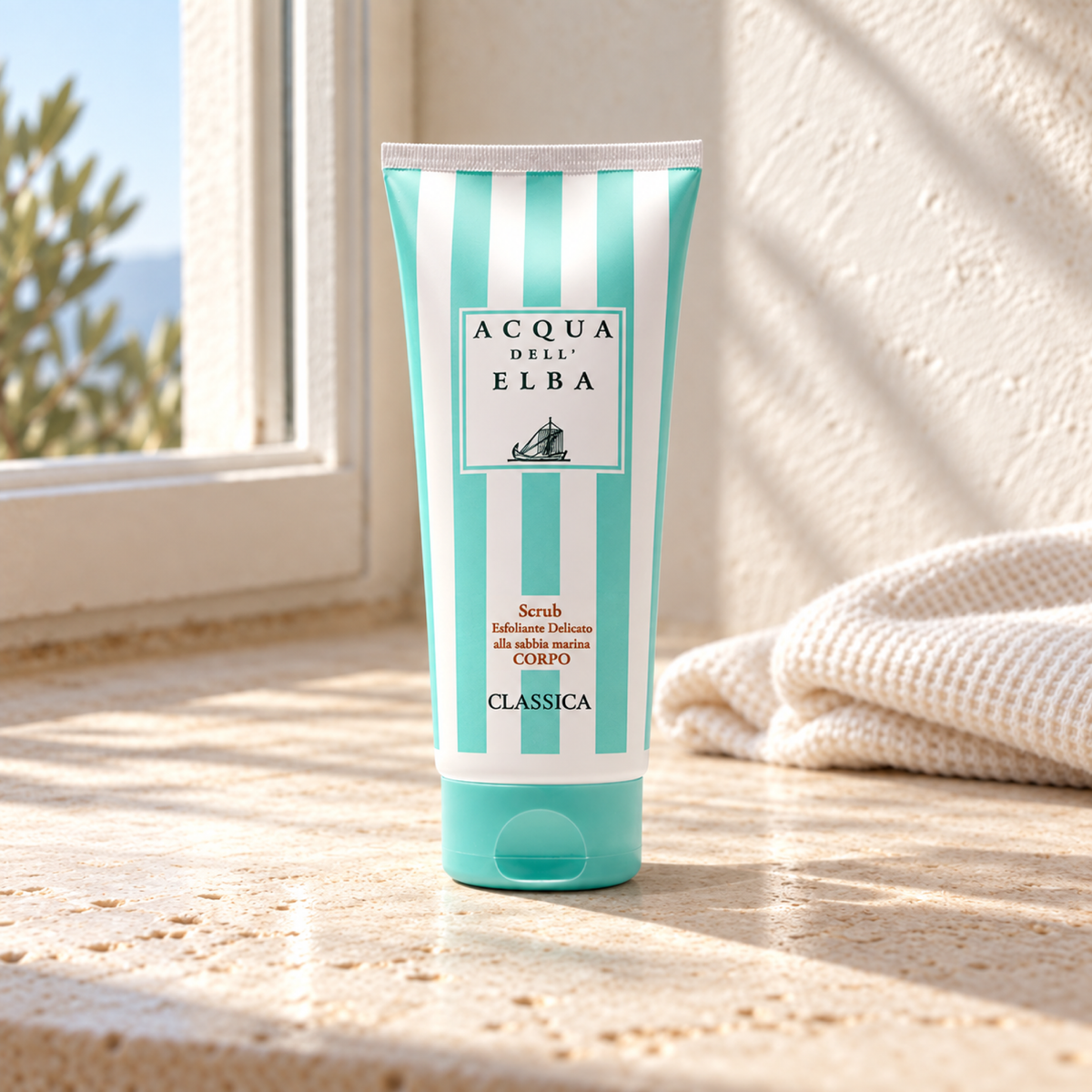 GENTLE BODY SCRUB — natural window-light lifestyle