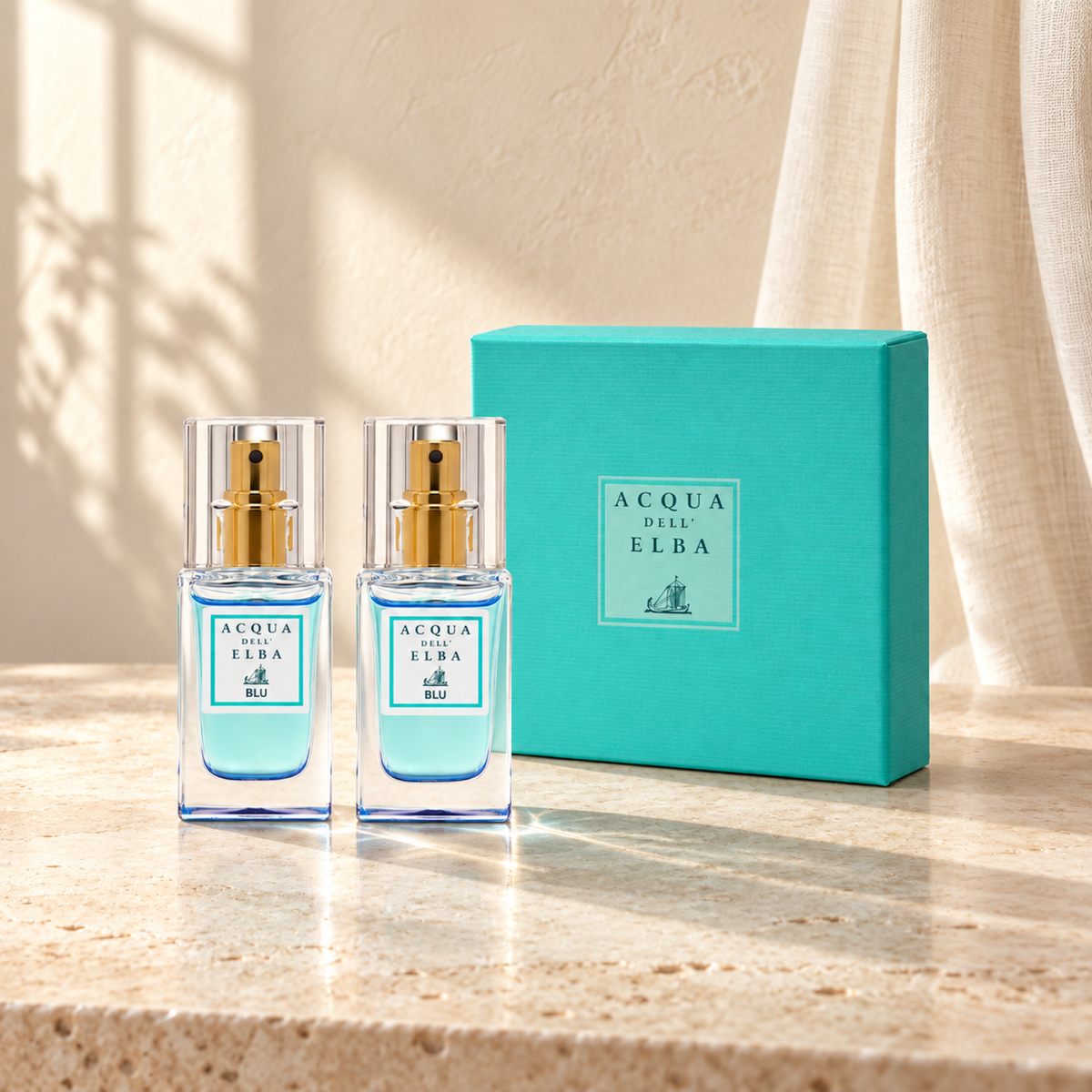 GIFT BOX MIA BLU WOMAN — complete gift set, natural window-light lifestyle