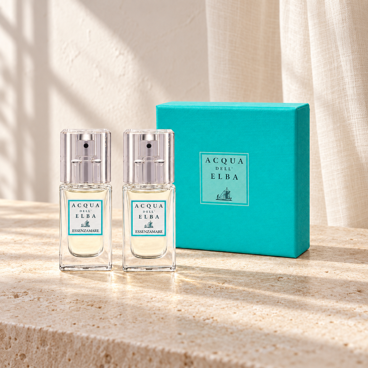 GIFT BOX MIA ESSENZA MARE — complete gift set, natural window-light lifestyle