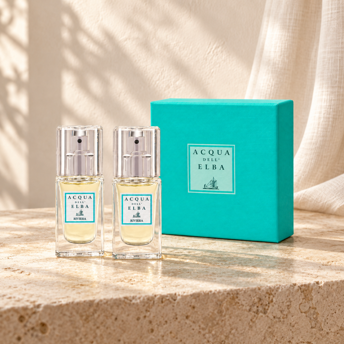 GIFT BOX MIA RIVIERA — complete gift set, natural window-light lifestyle