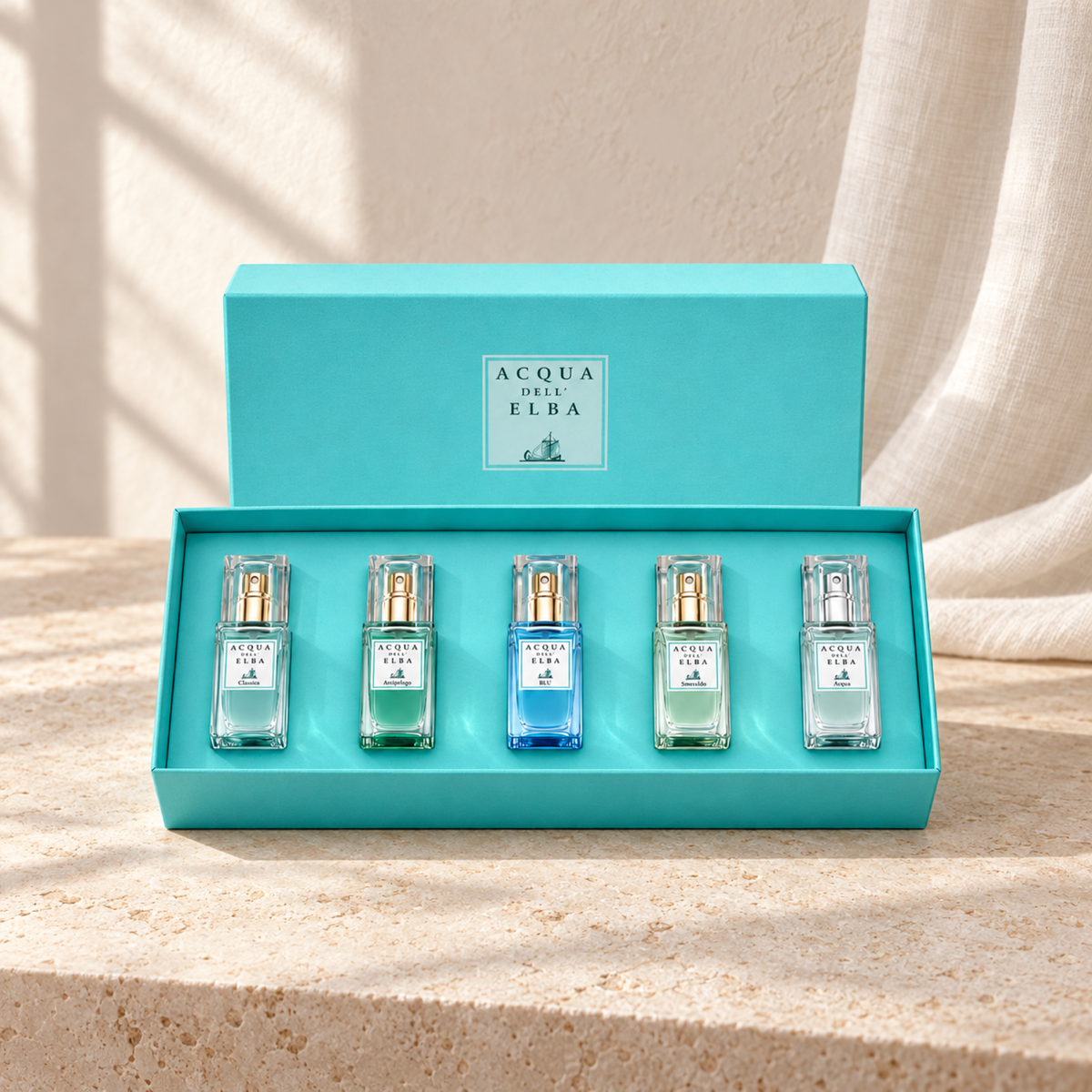 GIFT BOX PREZIOSA WOMAN EDP — complete gift set, natural window-light lifestyle